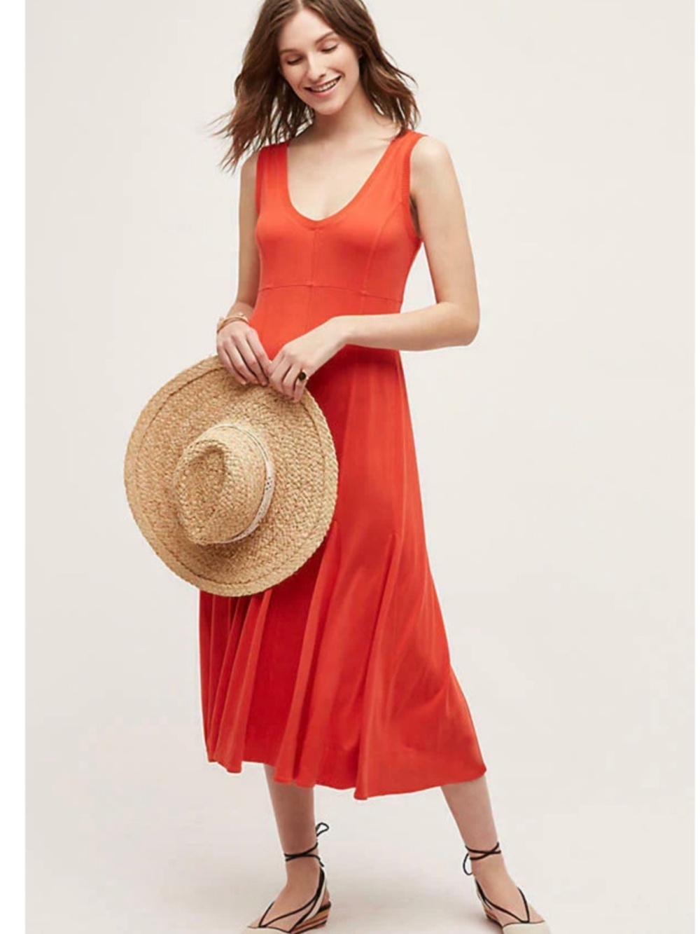 Anthropologie Orange Midi Abroad Dress BY Maeve size S